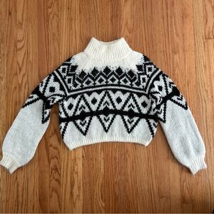 Hollister Fair Isle Knit Sweater Black and White Turtleneck XS